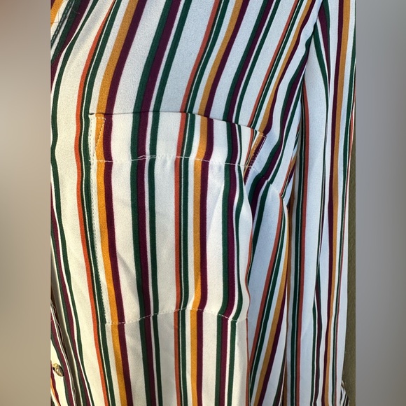 DR2 Women’s Size Medium Striped Button Down V-Neck Long Sleeve Shirt Dress - Picture 2 of 13